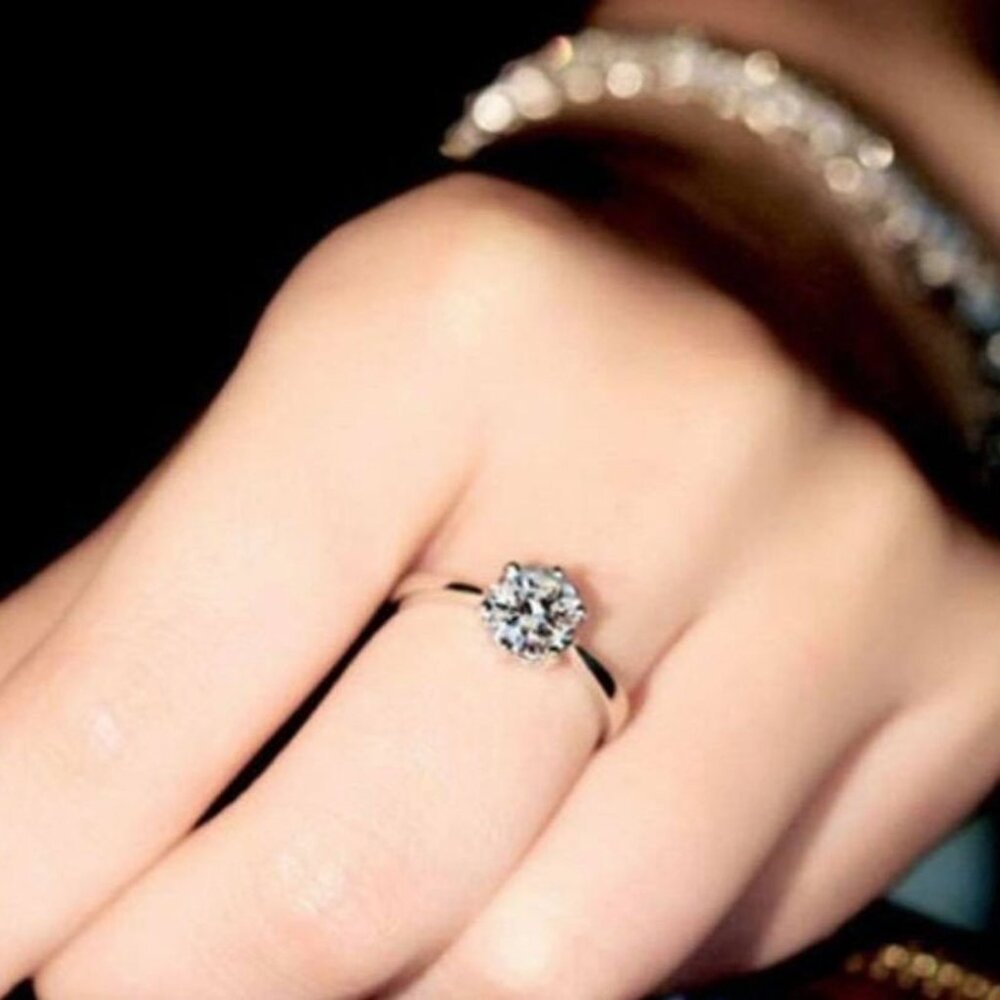 Women's White Zirconia Round Cut Solitaire Ring in a Sterling Silver Setting
